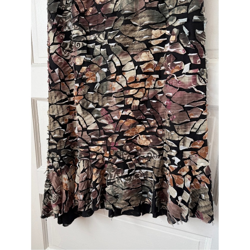 Vintage Y2K Mosaic Patchwork Maxi Skirt Asymmetrical Raw Hem Earth Tone Boho - Picture 8 of 13